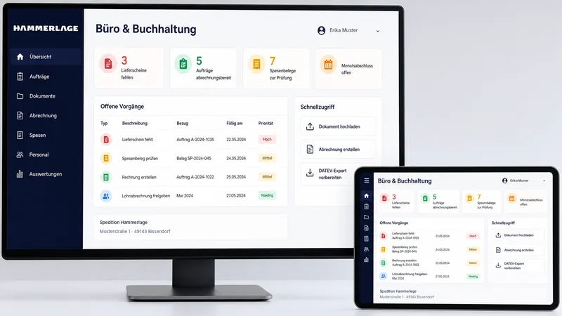Büro und Buchhaltung mit offenen Vorgängen und Schnellzugriff