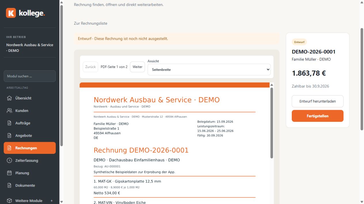 Original-Screenshot aus kollege · Demomandant